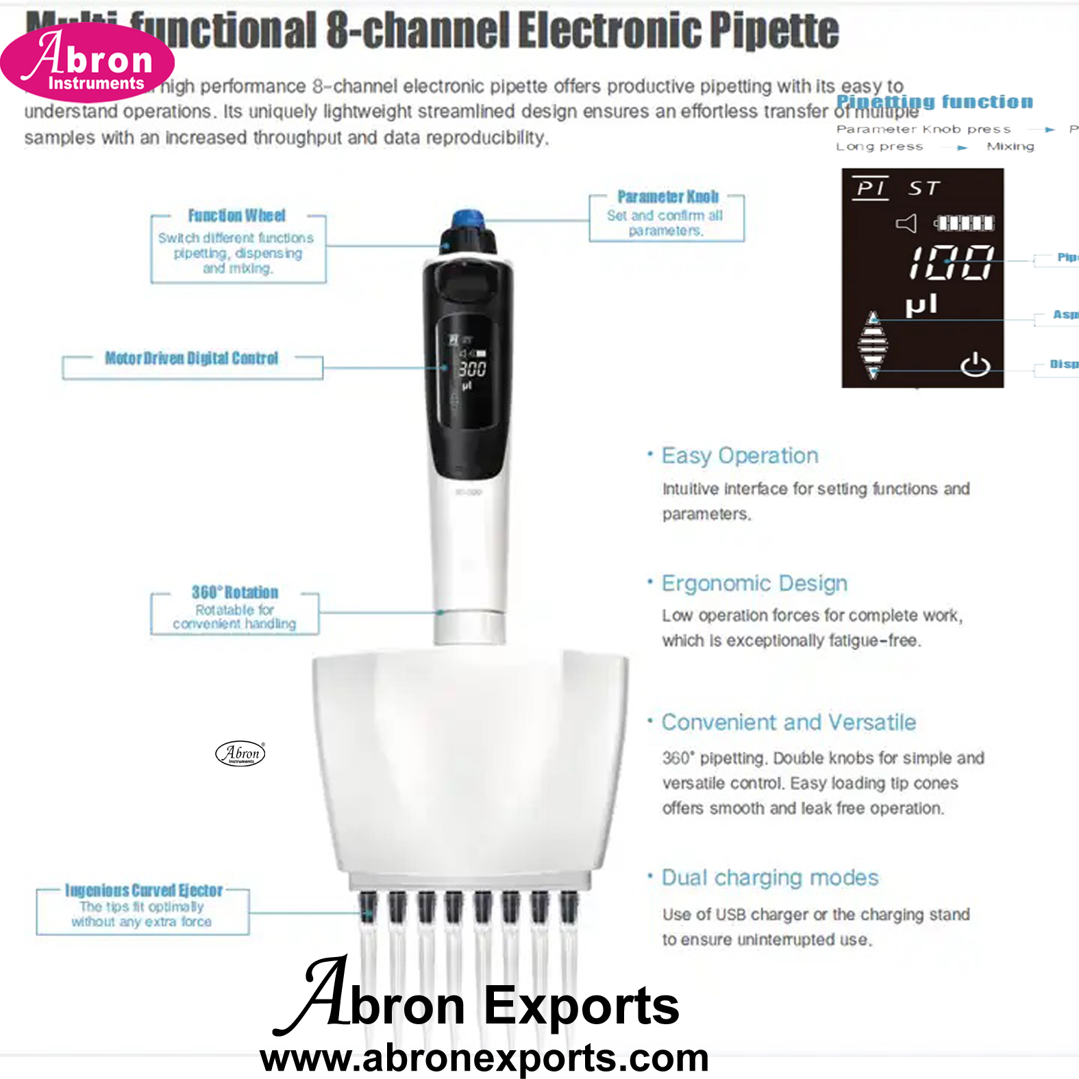 Micro pipette digital Electronic multi 8 Eight channel LC 0.01ul 1-10ul 2-20ul or LC0.1ul 5-100ul 10-200il-300ul Abron AC-289E8 